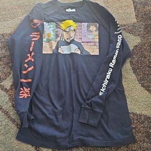 Black Anime Graphic Long Sleeve Tee - Ichiraku Ramen Design